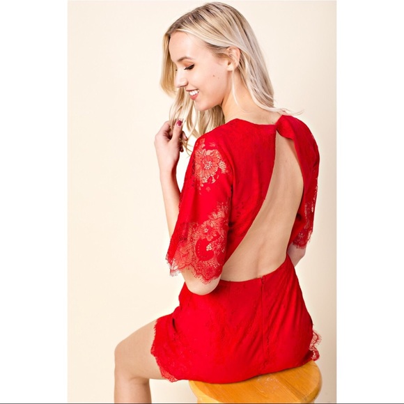 Scarlett red lace romper - Picture 2 of 8